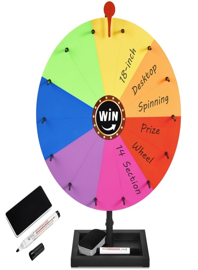 AugFir 18-inch Tabletop Prize Wheel, Prize Wheel Spinner with Stand & Storage Base, Featuring a Prize Wheel with 14 Customizable Color Sections. Suitable for Party Games, Family Games (Original) - Image 1